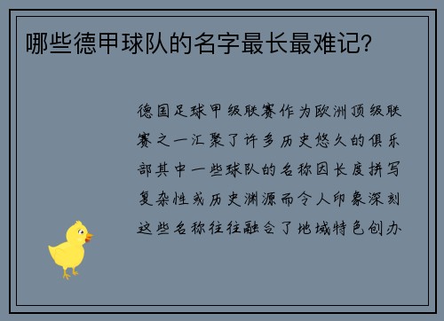 哪些德甲球队的名字最长最难记？