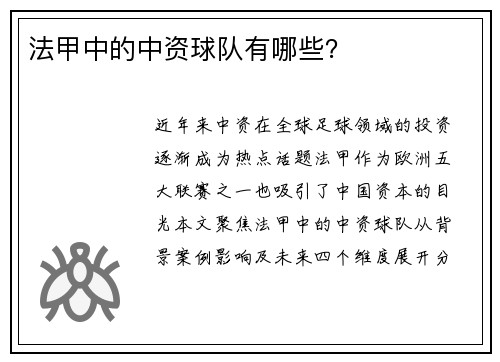 法甲中的中资球队有哪些？
